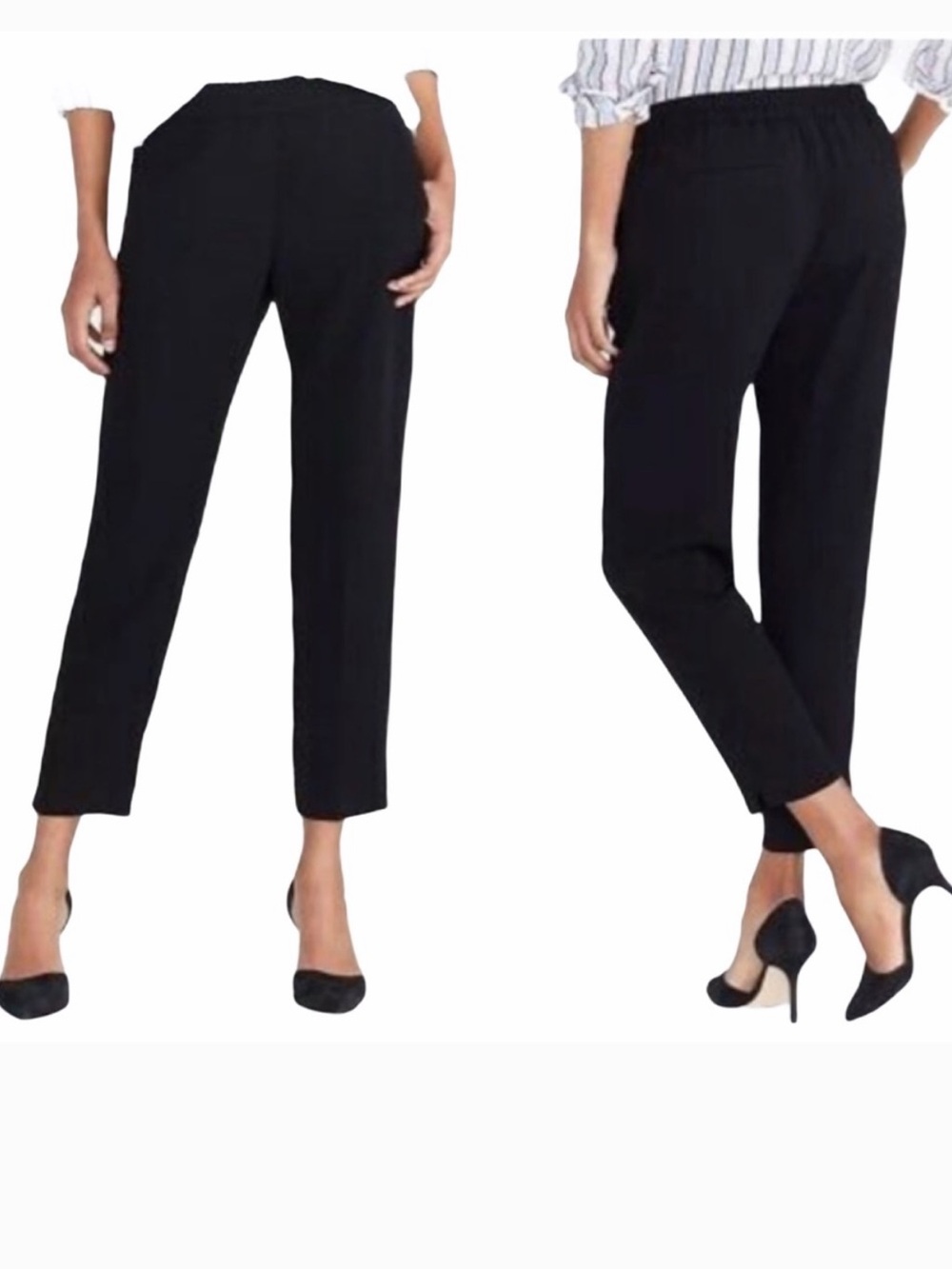 J. Crew Mercantile Elastic Waistband Pull On Ankle Dress Pants in Black